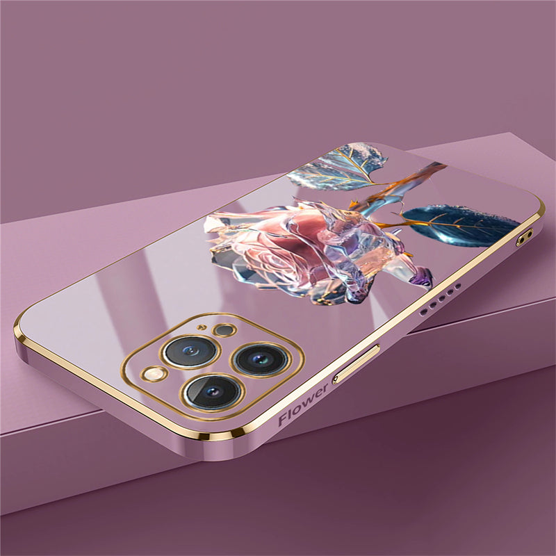Luxury iPhone Case MagSafe Compatible Crystal Rose Diamond Shockproof Protective Cover Camera Lens Protection Glitter Design Slim Profile