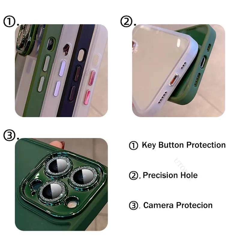 Luxury iPhone Case MagSafe Compatible Crystal Rose Diamond Shockproof Protective Cover Camera Lens Protection Glitter Design Slim Profile