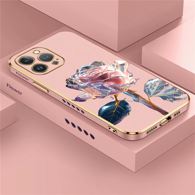 Luxury iPhone Case MagSafe Compatible Crystal Rose Diamond Shockproof Protective Cover Camera Lens Protection Glitter Design Slim Profile