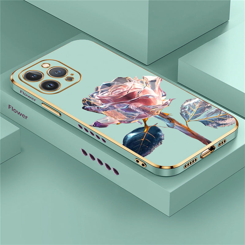 Luxury iPhone Case MagSafe Compatible Crystal Rose Diamond Shockproof Protective Cover Camera Lens Protection Glitter Design Slim Profile