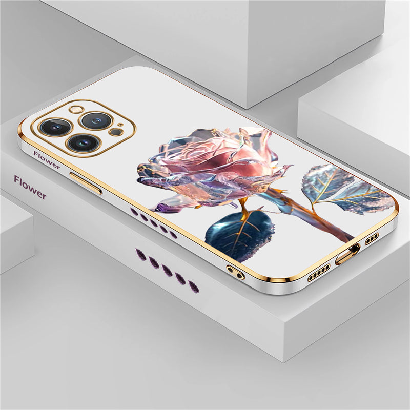 Luxury iPhone Case MagSafe Compatible Crystal Rose Diamond Shockproof Protective Cover Camera Lens Protection Glitter Design Slim Profile