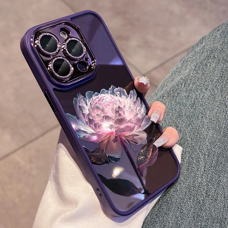 Luxury iPhone Case MagSafe Compatible Crystal Rose Diamond Shockproof Protective Cover Camera Lens Protection Glitter Design Slim Profile