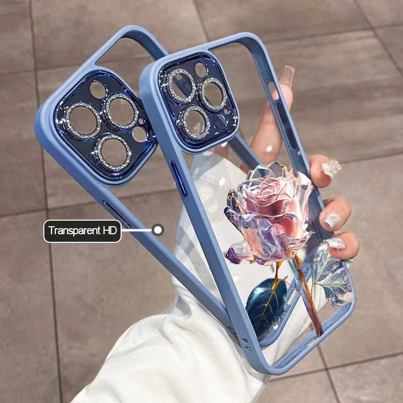 Luxury iPhone Case MagSafe Compatible Crystal Rose Diamond Shockproof Protective Cover Camera Lens Protection Glitter Design Slim Profile