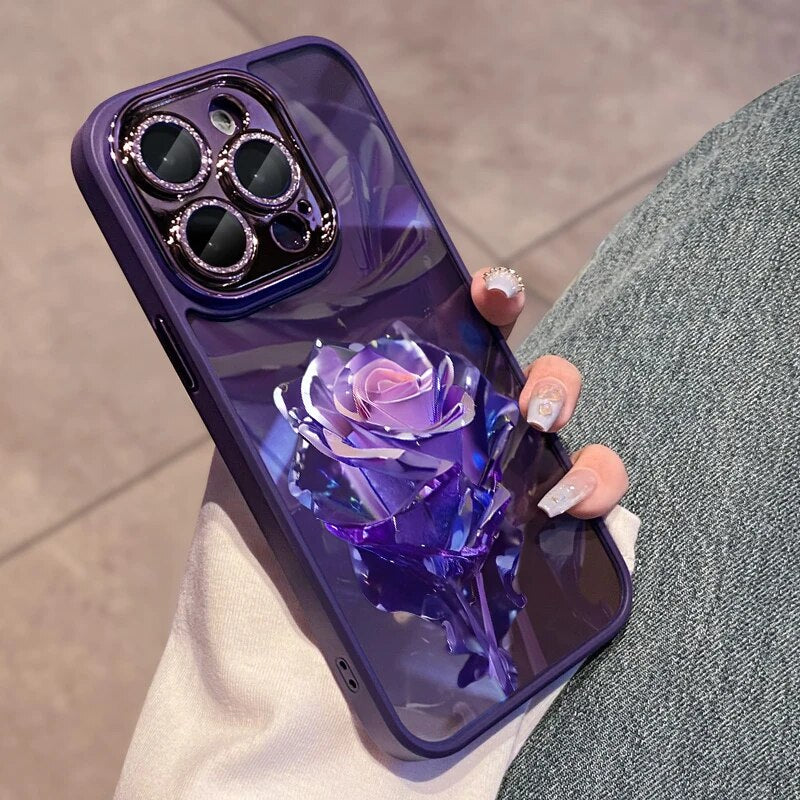 Luxury iPhone Case MagSafe Compatible Crystal Rose Diamond Shockproof Protective Cover Camera Lens Protection Glitter Design Slim Profile