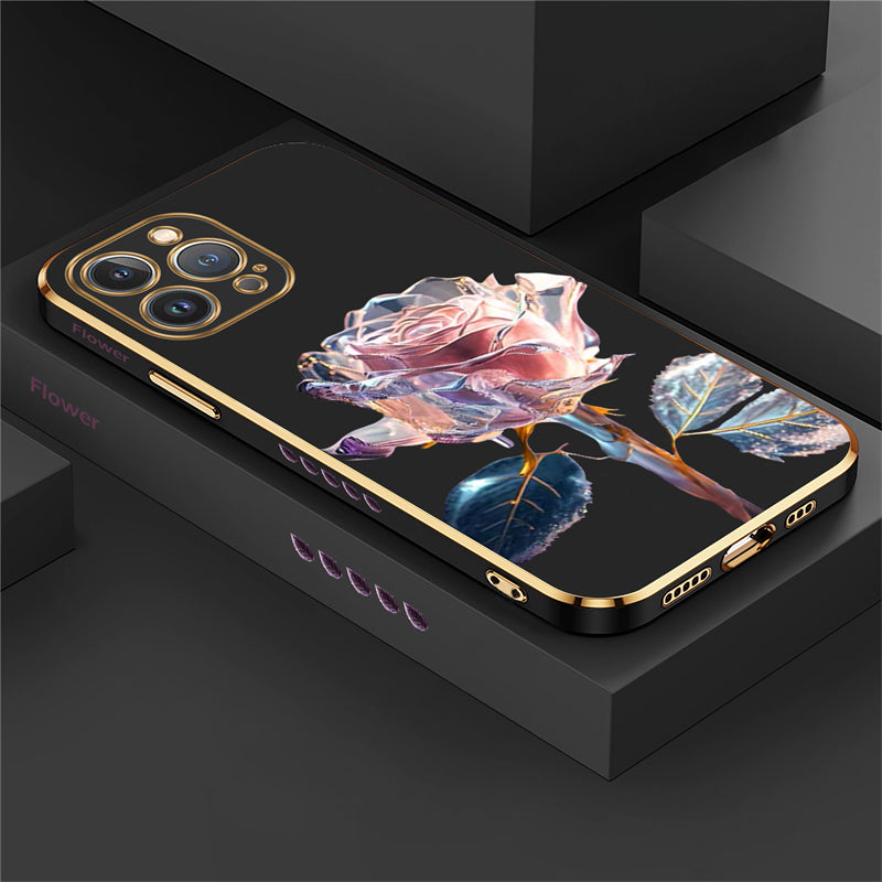 Luxury iPhone Case MagSafe Compatible Crystal Rose Diamond Shockproof Protective Cover Camera Lens Protection Glitter Design Slim Profile