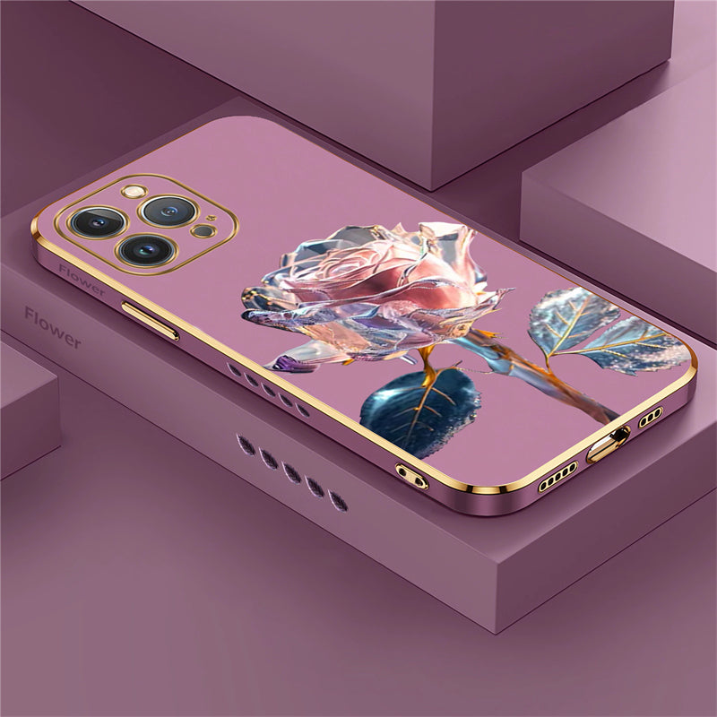 Luxury iPhone Case MagSafe Compatible Crystal Rose Diamond Shockproof Protective Cover Camera Lens Protection Glitter Design Slim Profile