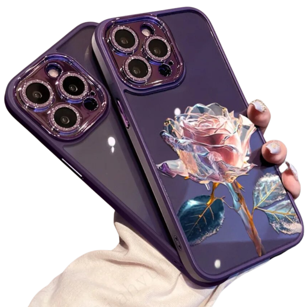 Luxury iPhone Case MagSafe Compatible Crystal Rose Diamond Shockproof Protective Cover Camera Lens Protection Glitter Design Slim Profile