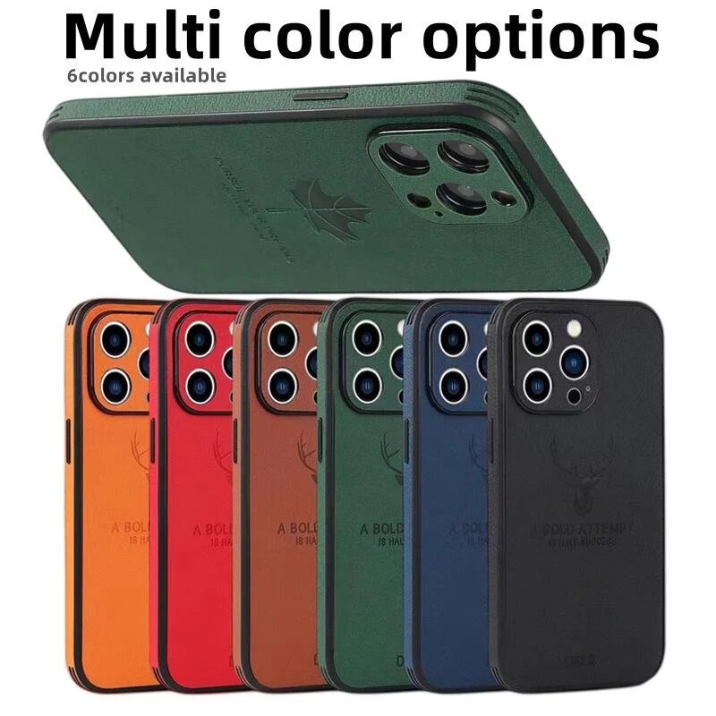 Luxury iPhone Case MagSafe Compatible Deer Leather Texture Shockproof Protective Cover Camera Lens Protection Ultra Thin Slim Design