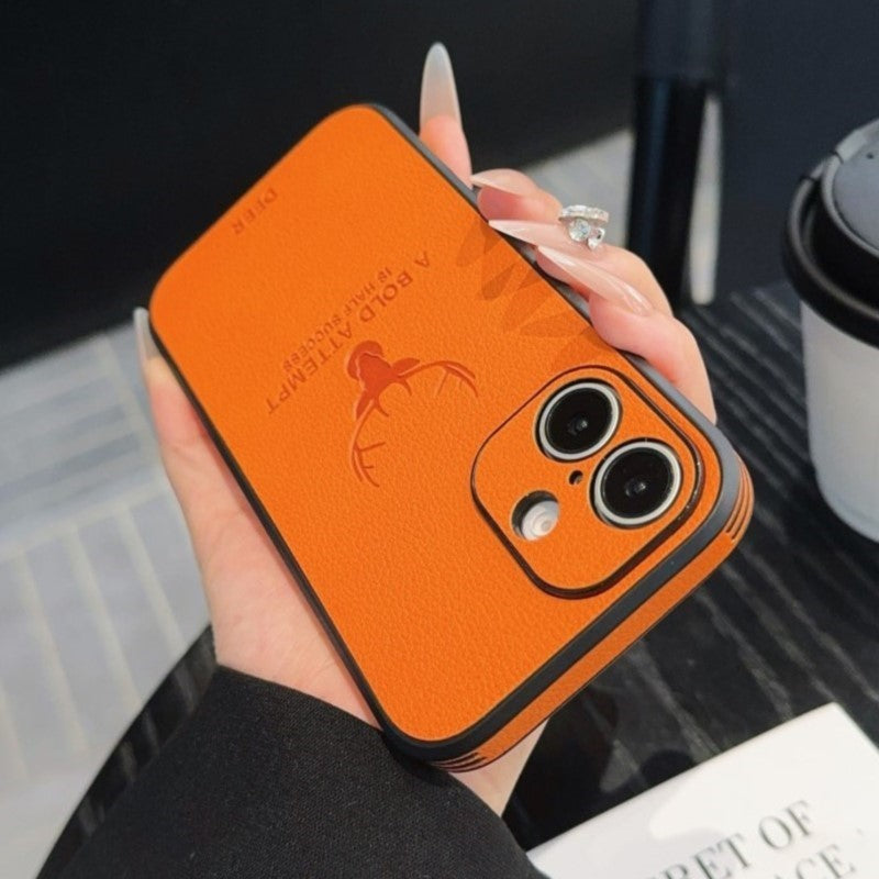 Luxury iPhone Case MagSafe Compatible Deer Leather Texture Shockproof Protective Cover Camera Lens Protection Ultra Thin Slim Design