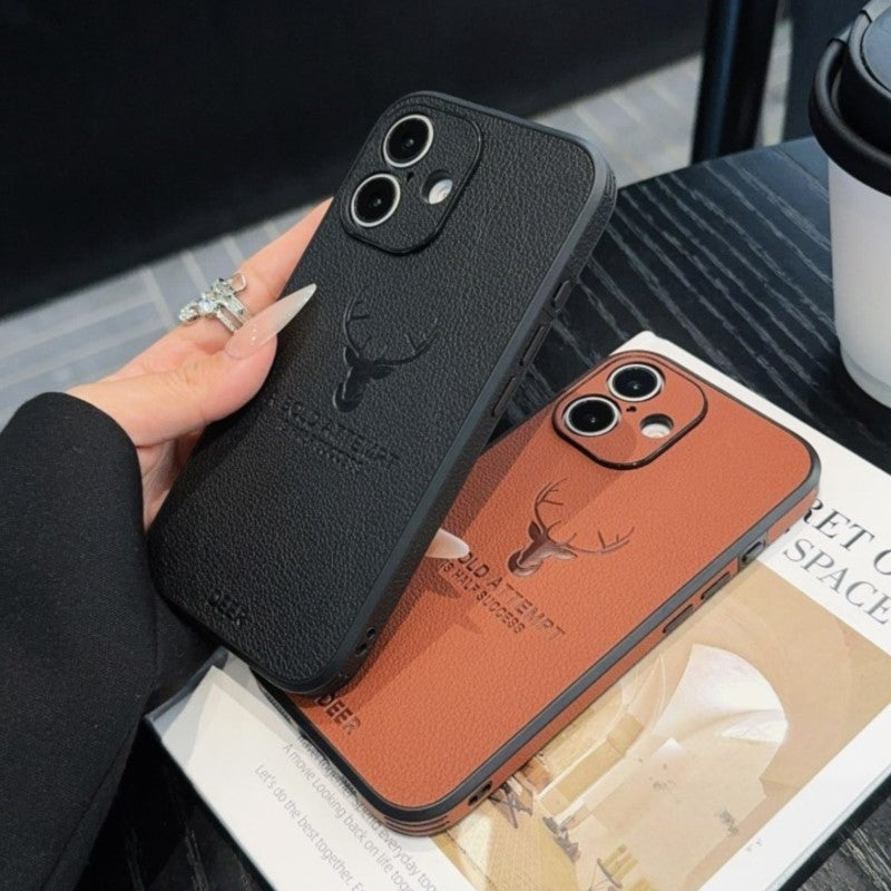 Luxury iPhone Case MagSafe Compatible Deer Leather Texture Shockproof Protective Cover Camera Lens Protection Ultra Thin Slim Design