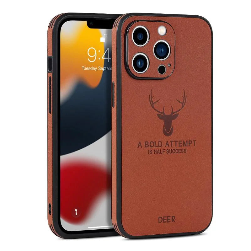 Luxury iPhone Case MagSafe Compatible Deer Leather Texture Shockproof Protective Cover Camera Lens Protection Ultra Thin Slim Design