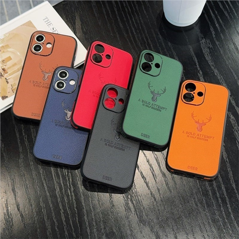 Luxury iPhone Case MagSafe Compatible Deer Leather Texture Shockproof Protective Cover Camera Lens Protection Ultra Thin Slim Design