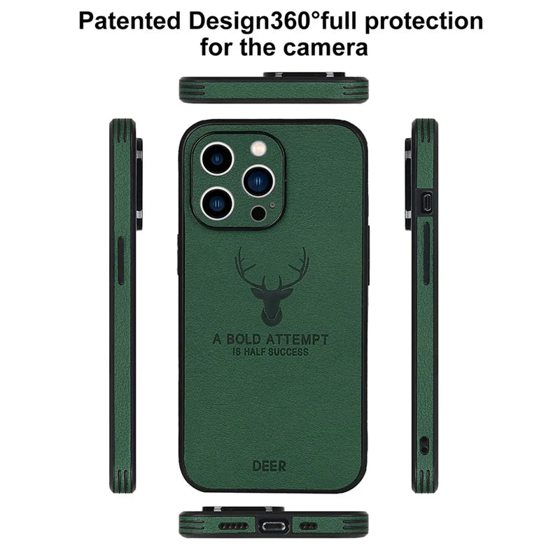 Luxury iPhone Case MagSafe Compatible Deer Leather Texture Shockproof Protective Cover Camera Lens Protection Ultra Thin Slim Design