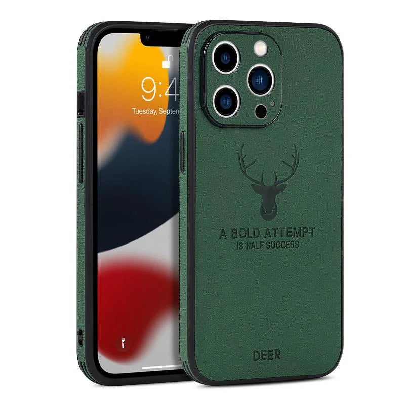 Luxury iPhone Case MagSafe Compatible Deer Leather Texture Shockproof Protective Cover Camera Lens Protection Ultra Thin Slim Design