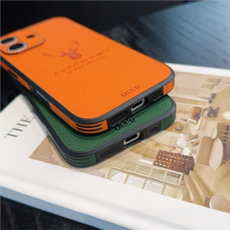 Luxury iPhone Case MagSafe Compatible Deer Leather Texture Shockproof Protective Cover Camera Lens Protection Ultra Thin Slim Design
