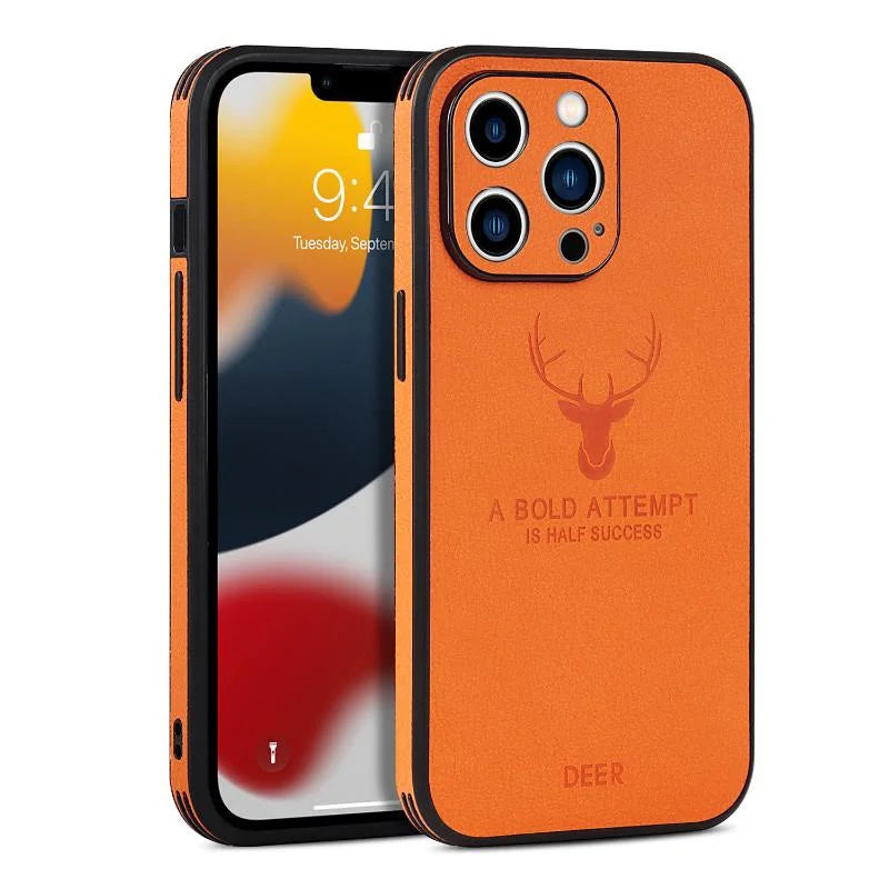 Luxury iPhone Case MagSafe Compatible Deer Leather Texture Shockproof Protective Cover Camera Lens Protection Ultra Thin Slim Design