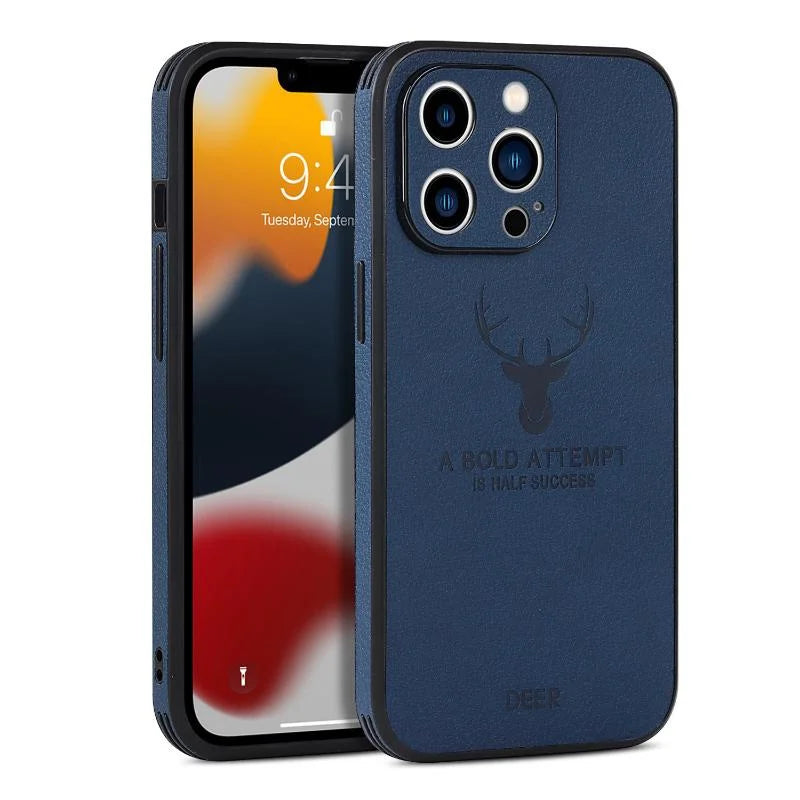 Luxury iPhone Case MagSafe Compatible Deer Leather Texture Shockproof Protective Cover Camera Lens Protection Ultra Thin Slim Design