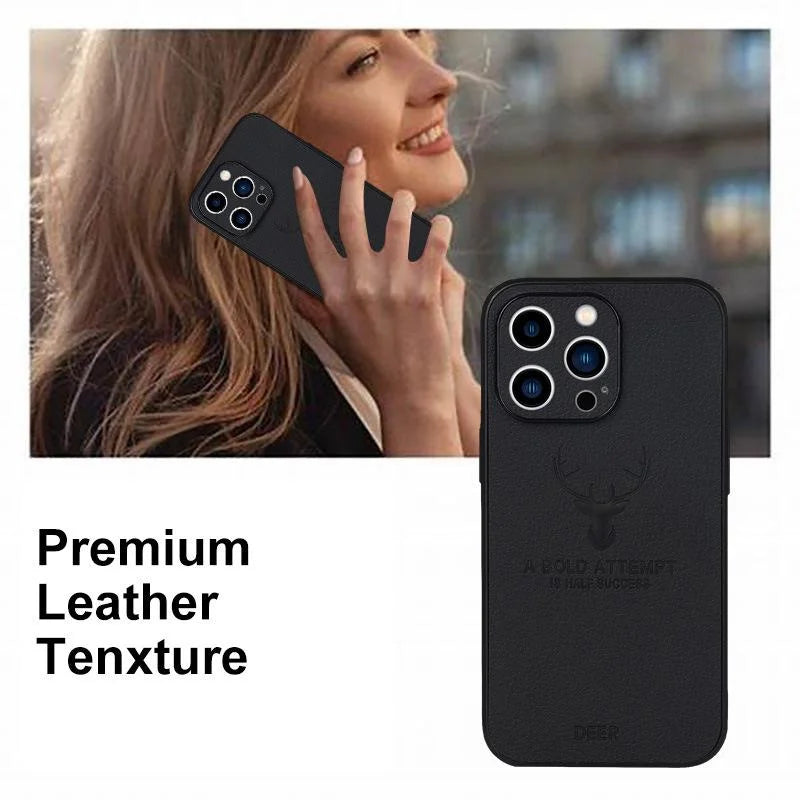 Luxury iPhone Case MagSafe Compatible Deer Leather Texture Shockproof Protective Cover Camera Lens Protection Ultra Thin Slim Design