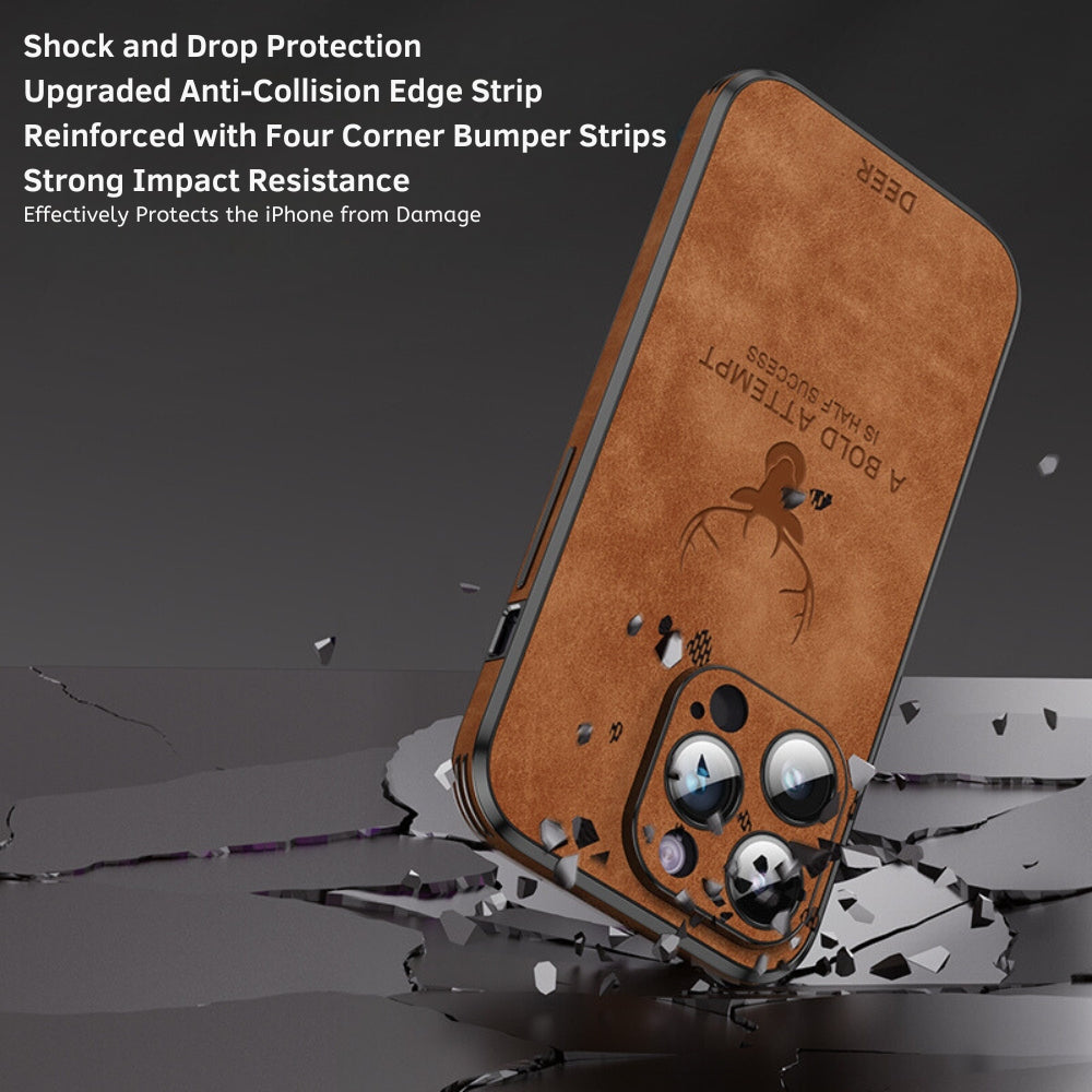 Luxury iPhone Case MagSafe Compatible Deer Leather Texture Silicone Shockproof Protective Cover Camera Lens Protection Slim Bumper Design