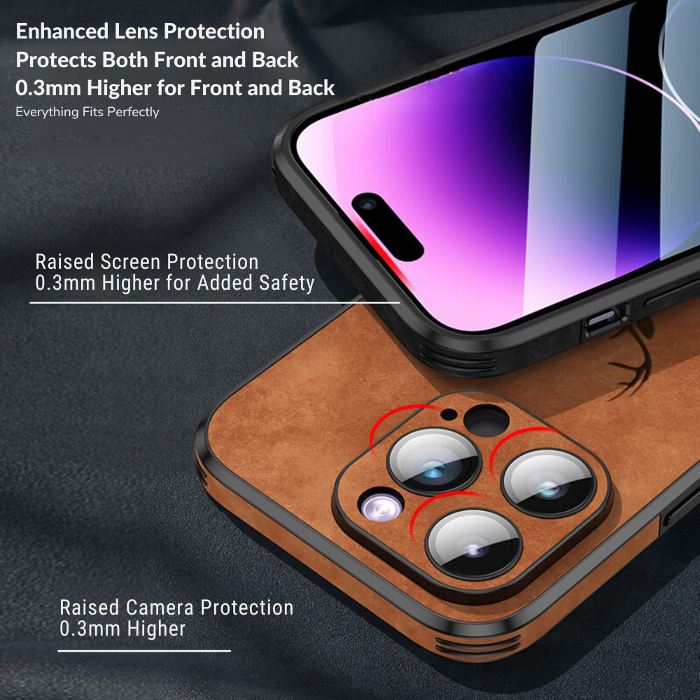 Luxury iPhone Case MagSafe Compatible Deer Leather Texture Silicone Shockproof Protective Cover Camera Lens Protection Slim Bumper Design