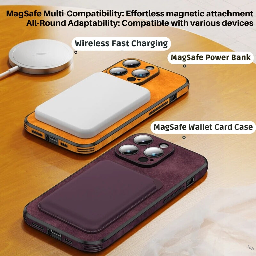 Luxury iPhone Case MagSafe Compatible Deer Leather Texture Silicone Shockproof Protective Cover Camera Lens Protection Slim Bumper Design