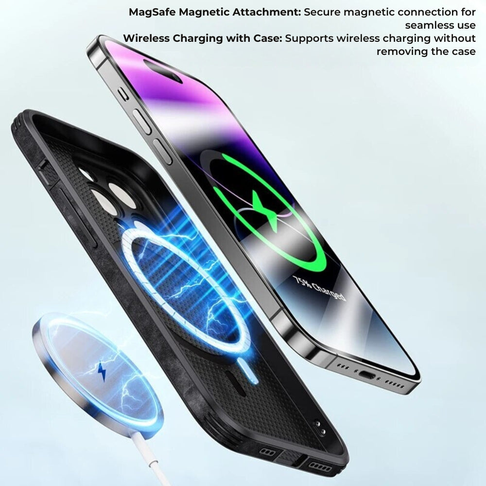 Luxury iPhone Case MagSafe Compatible Deer Leather Texture Silicone Shockproof Protective Cover Camera Lens Protection Slim Bumper Design