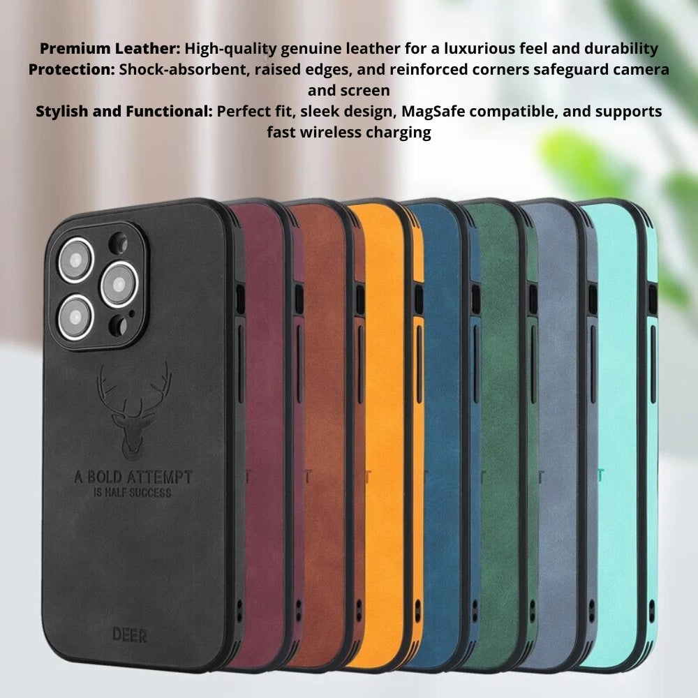 Luxury iPhone Case MagSafe Compatible Deer Leather Texture Silicone Shockproof Protective Cover Camera Lens Protection Slim Bumper Design