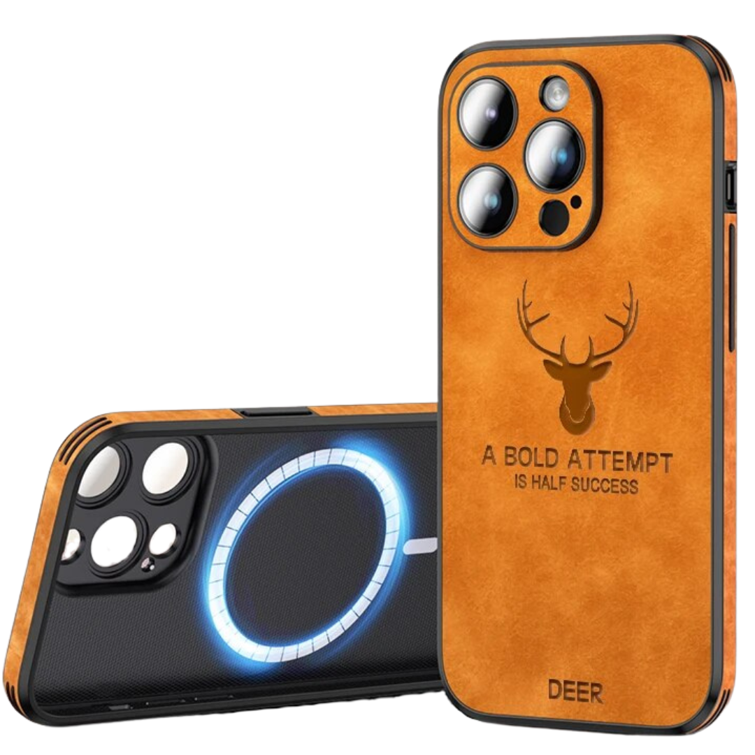 Luxury iPhone Case MagSafe Compatible Deer Leather Texture Silicone Shockproof Protective Cover Camera Lens Protection Slim Bumper Design
