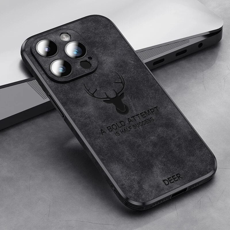 Luxury iPhone Case MagSafe Compatible Deer Leather Texture Silicone Shockproof Protective Cover Camera Lens Protection Slim Bumper Design