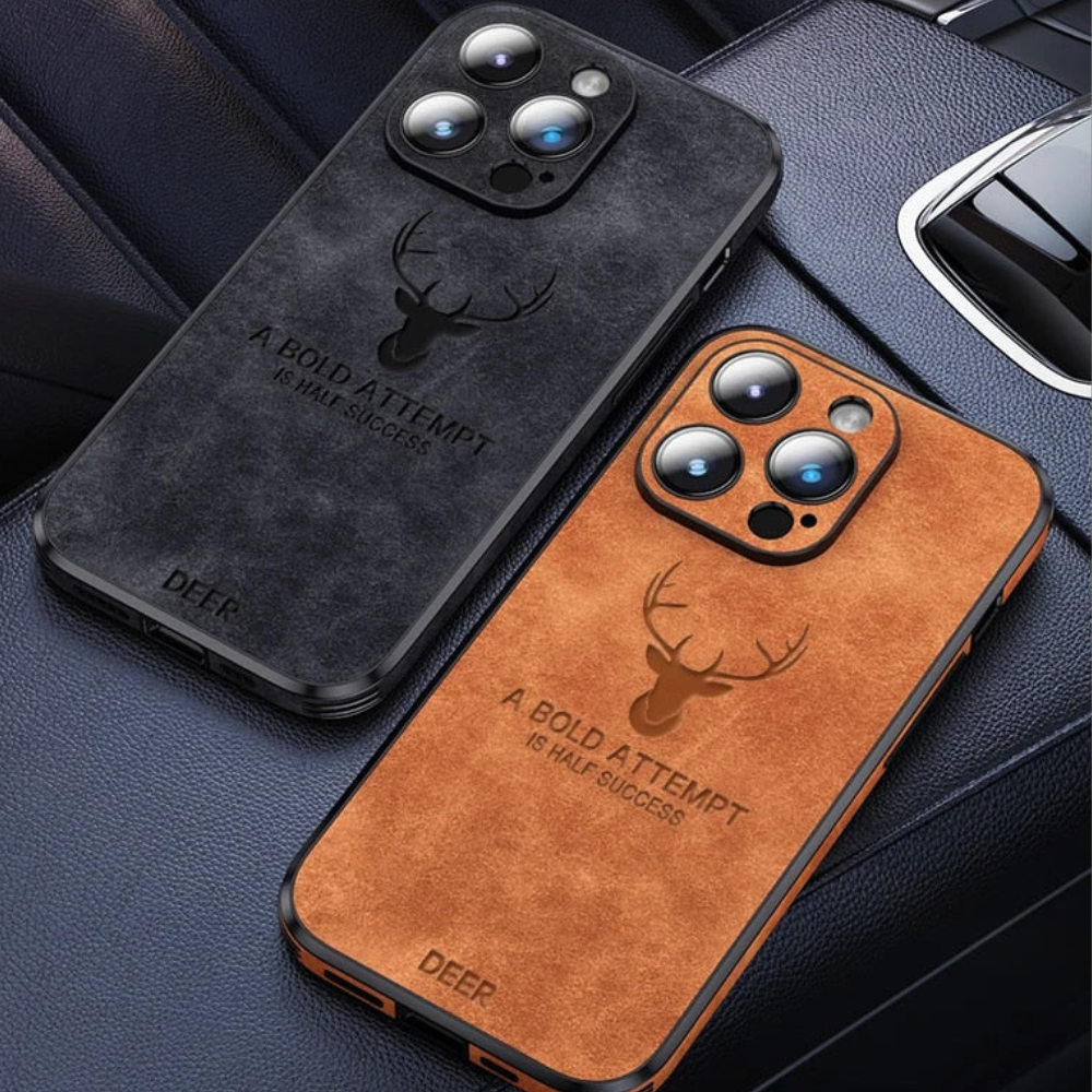 Luxury iPhone Case MagSafe Compatible Deer Leather Texture Silicone Shockproof Protective Cover Camera Lens Protection Slim Bumper Design