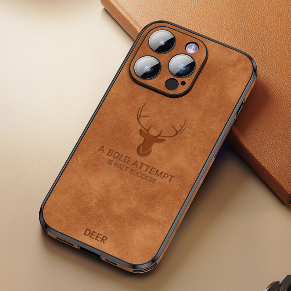 Luxury iPhone Case MagSafe Compatible Deer Leather Texture Silicone Shockproof Protective Cover Camera Lens Protection Slim Bumper Design