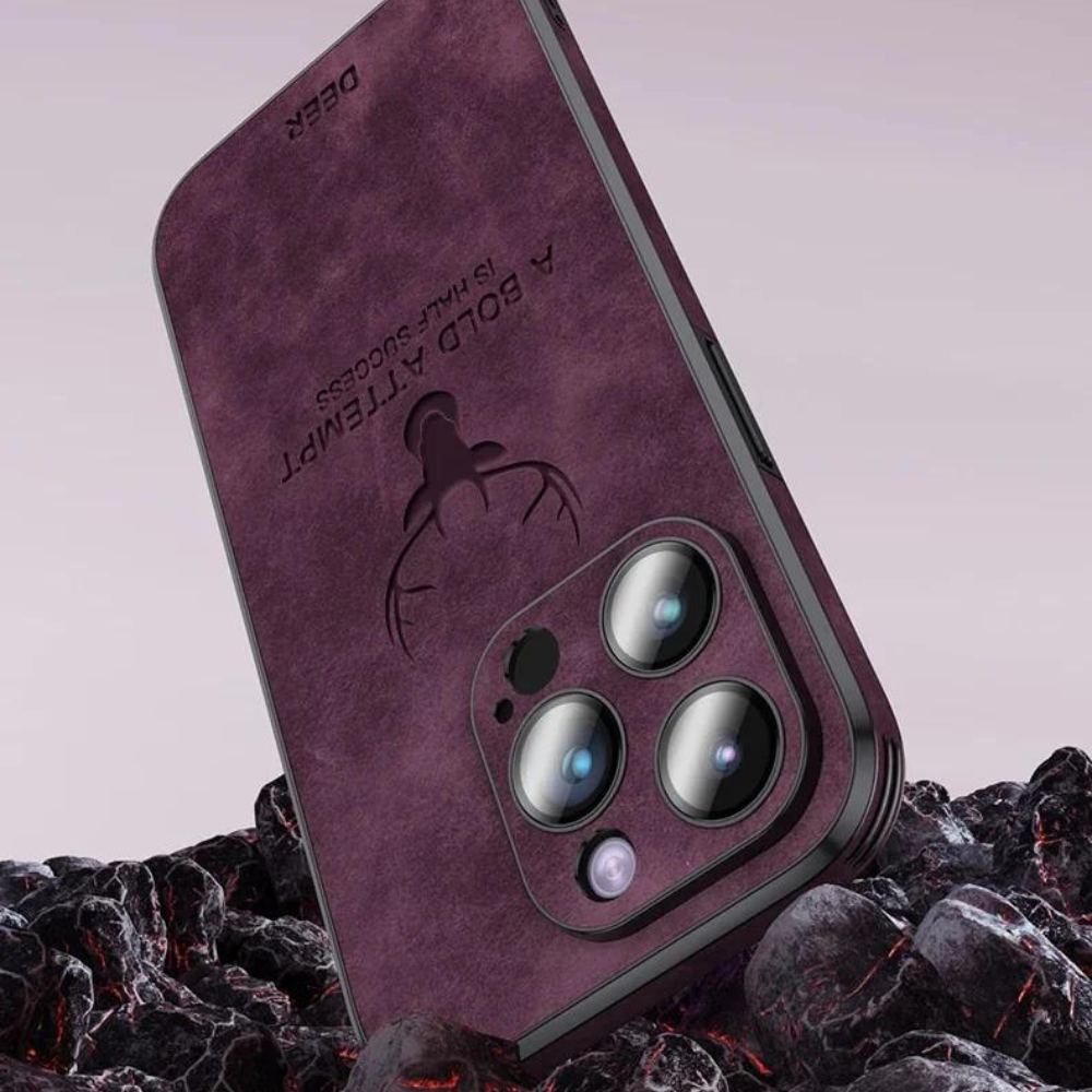 Luxury iPhone Case MagSafe Compatible Deer Leather Texture Silicone Shockproof Protective Cover Camera Lens Protection Slim Bumper Design
