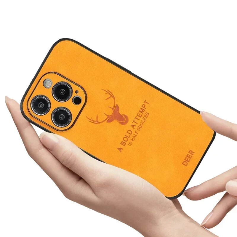 Luxury iPhone Case MagSafe Compatible Deer Leather Texture Silicone Shockproof Protective Cover Camera Lens Protection Slim Bumper Design