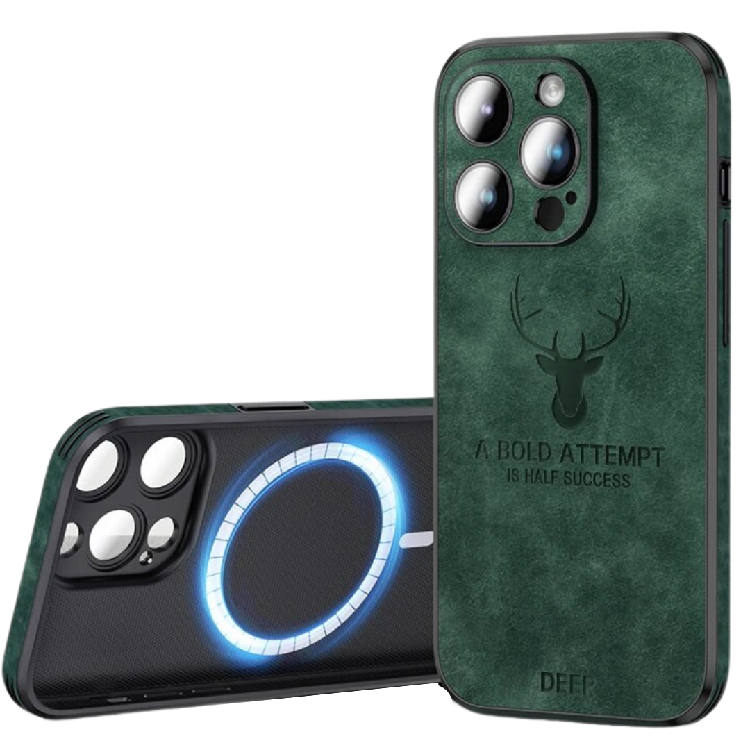 Luxury iPhone Case MagSafe Compatible Deer Leather Texture Silicone Shockproof Protective Cover Camera Lens Protection Slim Bumper Design