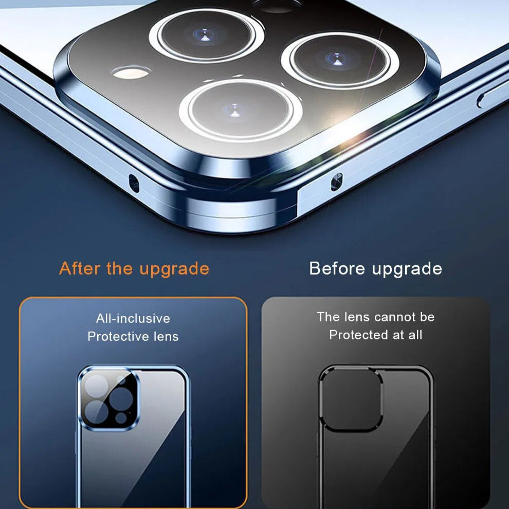 Luxury iPhone Case MagSafe Compatible Double-Sided Tempered Glass Metal Frame Shockproof Protective Cover 360 Full Body Magnetic Fit Camera Lens Protection Slim Design