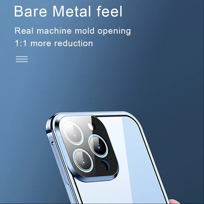 Luxury iPhone Case MagSafe Compatible Double-Sided Tempered Glass Metal Frame Shockproof Protective Cover 360 Full Body Magnetic Fit Camera Lens Protection Slim Design
