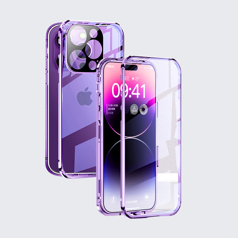 Luxury iPhone Case MagSafe Compatible Double-Sided Tempered Glass Metal Frame Shockproof Protective Cover 360 Full Body Magnetic Fit Camera Lens Protection Slim Design