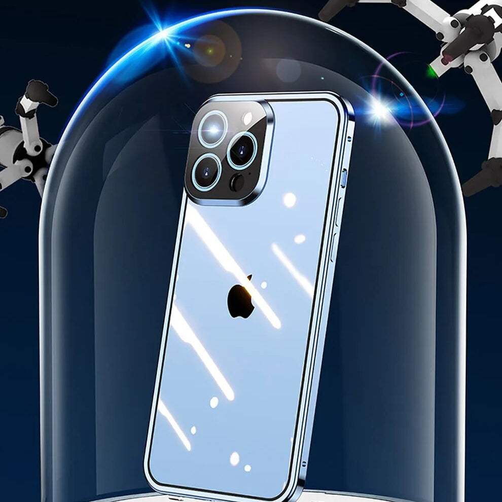Luxury iPhone Case MagSafe Compatible Double-Sided Tempered Glass Metal Frame Shockproof Protective Cover 360 Full Body Magnetic Fit Camera Lens Protection Slim Design