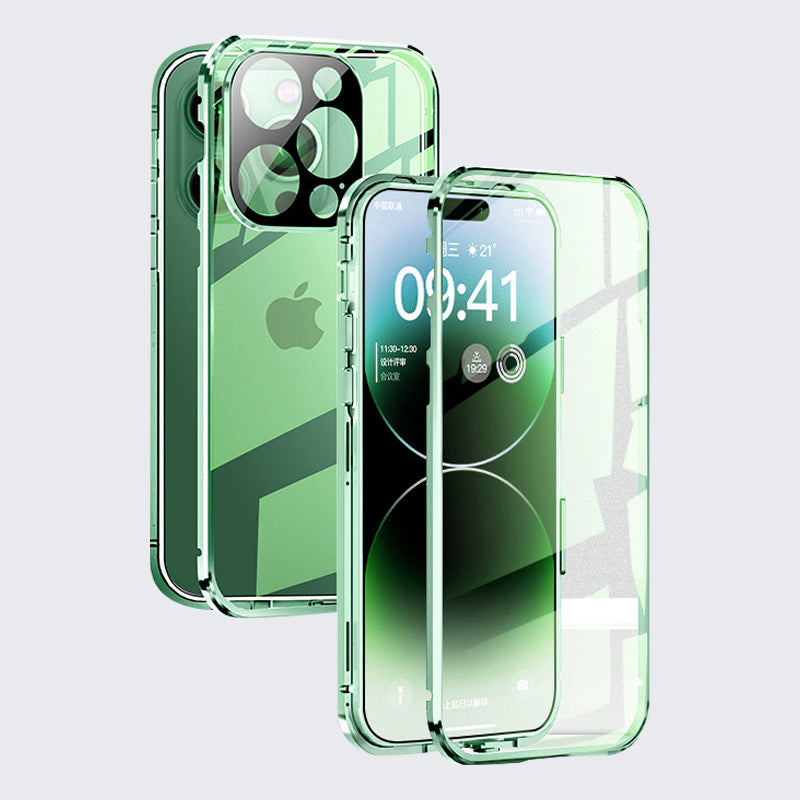Luxury iPhone Case MagSafe Compatible Double-Sided Tempered Glass Metal Frame Shockproof Protective Cover 360 Full Body Magnetic Fit Camera Lens Protection Slim Design