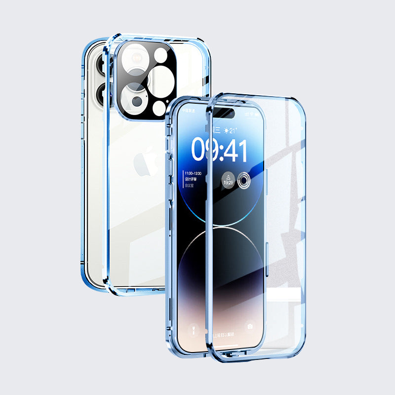 Luxury iPhone Case MagSafe Compatible Double-Sided Tempered Glass Metal Frame Shockproof Protective Cover 360 Full Body Magnetic Fit Camera Lens Protection Slim Design