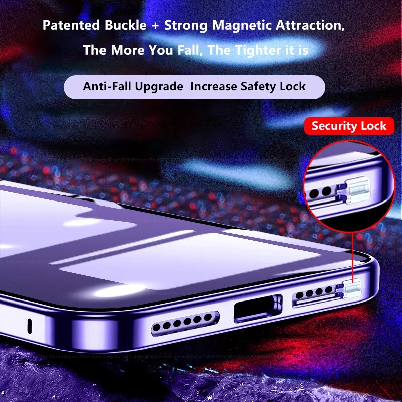 Luxury iPhone Case MagSafe Compatible Double-Sided Tempered Glass Metal Frame Shockproof Protective Cover 360 Full Body Magnetic Fit Camera Lens Protection Slim Design