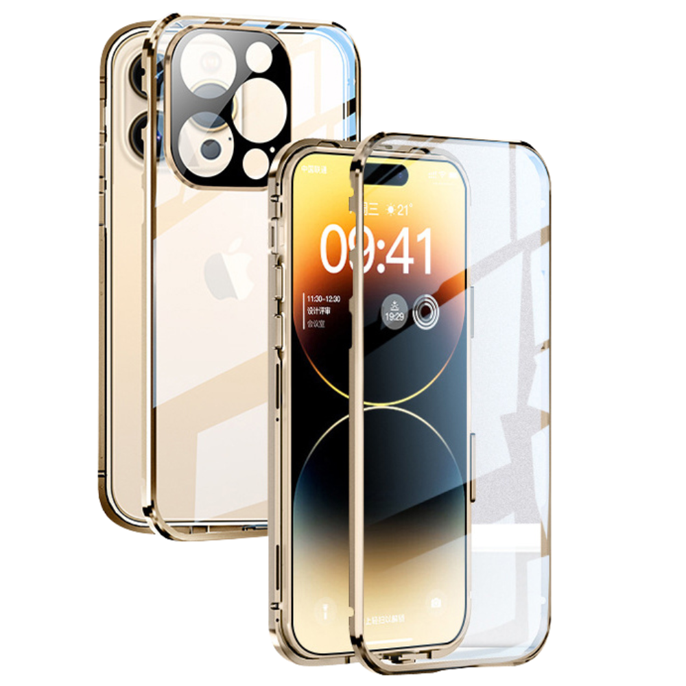Luxury iPhone Case MagSafe Compatible Double-Sided Tempered Glass Metal Frame Shockproof Protective Cover 360 Full Body Magnetic Fit Camera Lens Protection Slim Design