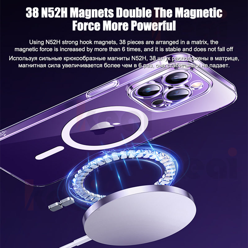 Luxury iPhone Case MagSafe Compatible Double-Sided Tempered Glass Metal Frame Shockproof Protective Cover 360 Full Body Magnetic Fit Camera Lens Protection Ultra Thin
