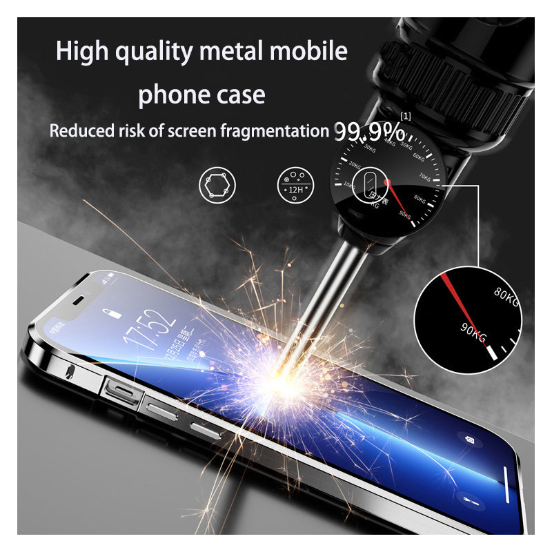 Luxury iPhone Case MagSafe Compatible Double-Sided Tempered Glass Privacy Screen Metal Frame Shockproof Protective Cover 360 Full Body Camera Lens Protection Slim Design