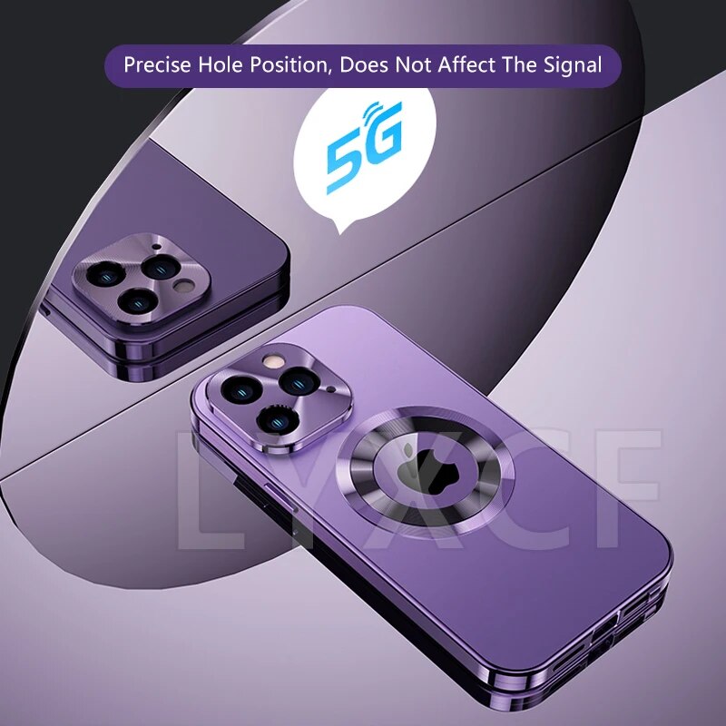 Luxury iPhone Case MagSafe Compatible Double-Sided Tempered Glass Privacy Screen Metal Frame Shockproof Protective Cover 360 Full Body Camera Lens Protection Slim Design