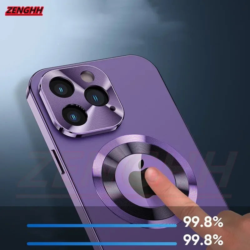 Luxury iPhone Case MagSafe Compatible Double-Sided Tempered Glass Privacy Screen Metal Frame Shockproof Protective Cover 360 Full Body Camera Lens Protection Slim Design
