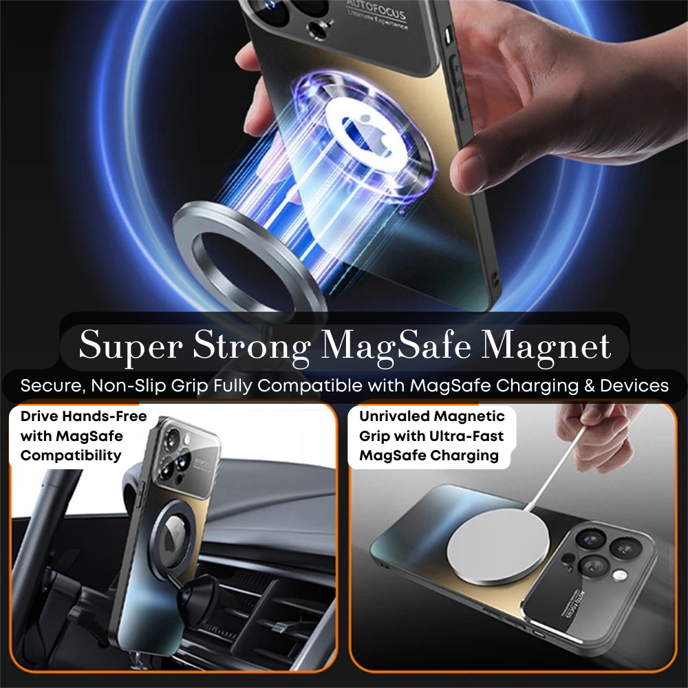 Luxury iPhone Case MagSafe Compatible Electroplated Glass Magnetic Shockproof Cover Camera Lens Protection Slim Reflective Hard Back