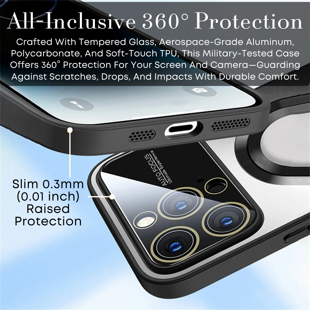 Luxury iPhone Case MagSafe Compatible Electroplated Glass Magnetic Shockproof Cover Camera Lens Protection Slim Reflective Hard Back