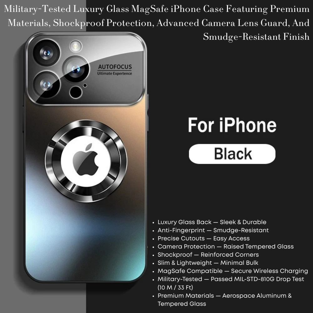 Luxury iPhone Case MagSafe Compatible Electroplated Glass Magnetic Shockproof Cover Camera Lens Protection Slim Reflective Hard Back