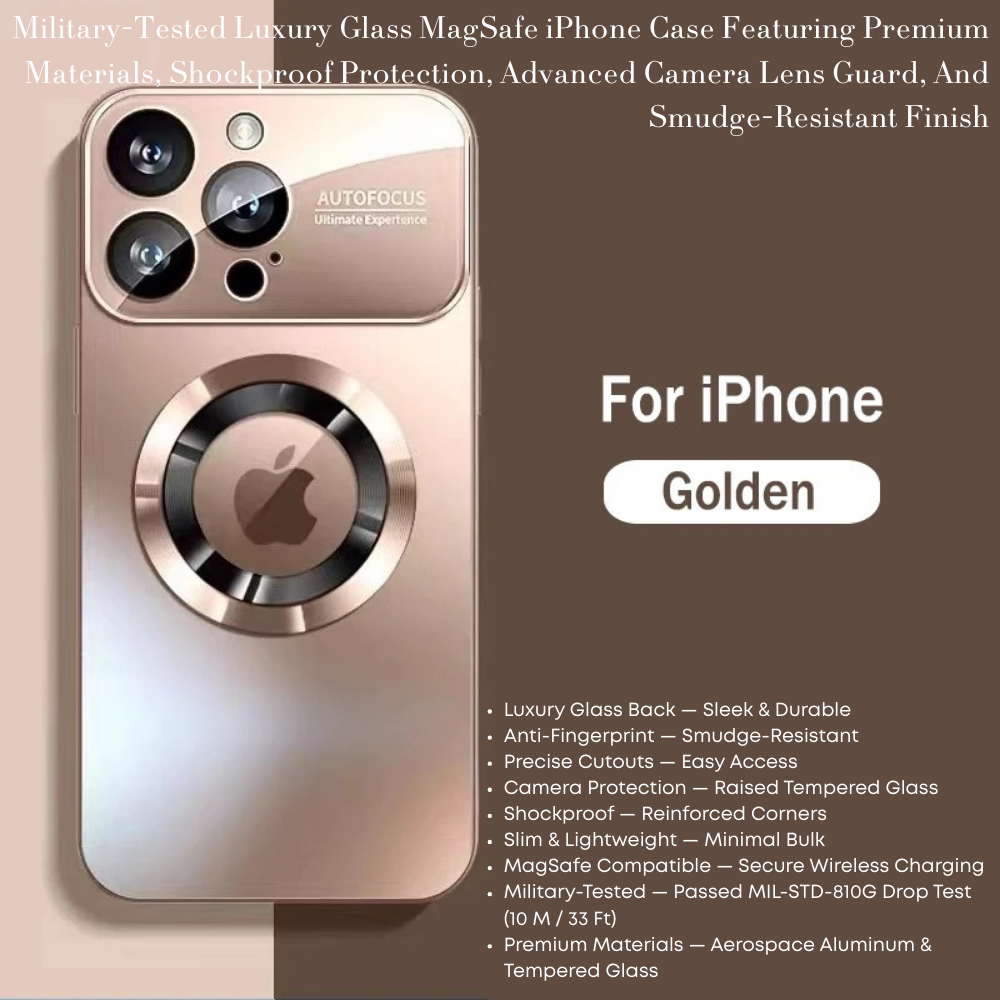 Luxury iPhone Case MagSafe Compatible Electroplated Glass Magnetic Shockproof Cover Camera Lens Protection Slim Reflective Hard Back